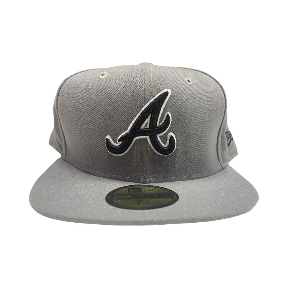 New Era 59Fifty Fitted Size 7 1/8 MLB Atlanta Braves Grey & Black Hat *READ